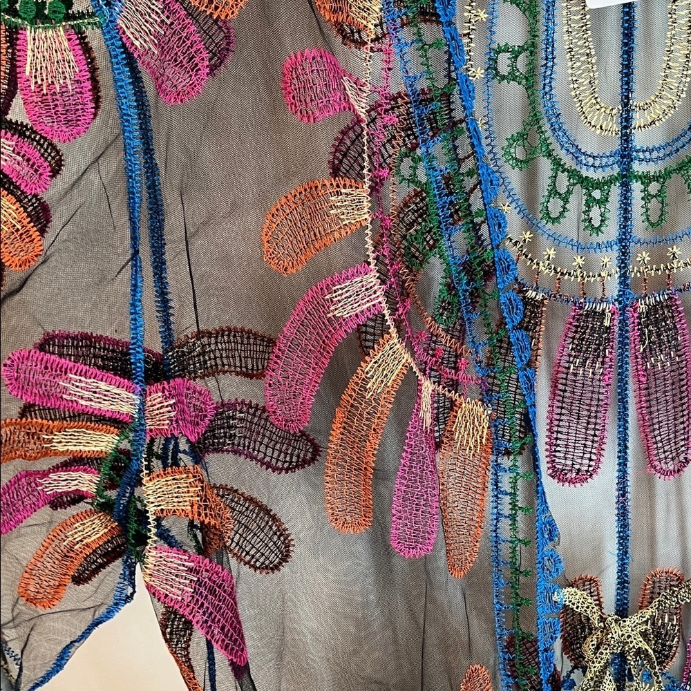 Asha NWT Colorful Sheer Embroidered Kimono OS - Picture 5 of 13